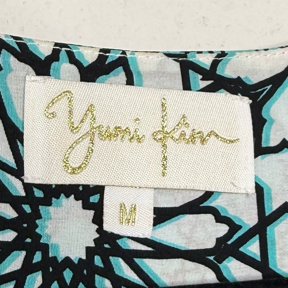 Yumi Kim Black and Teal Geometric 100% Silk Wrap Dress Size Medium - Picture 3 of 16